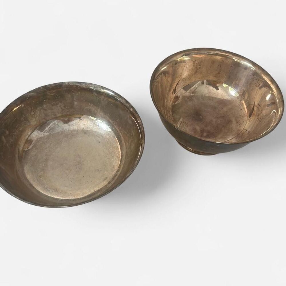 Set of 2 Vintage Patina'd Silver Plated Serving Display Bowls